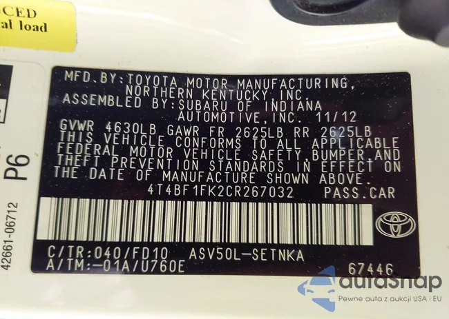 4T4BF1FK2CR267032: 44178704