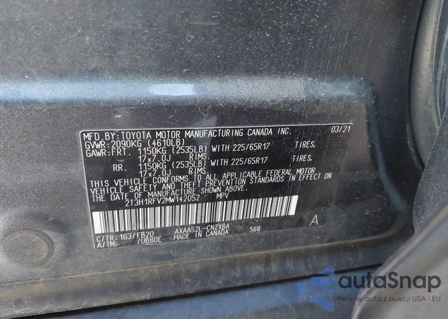 2T3H1RFV2MW142052: 44178708