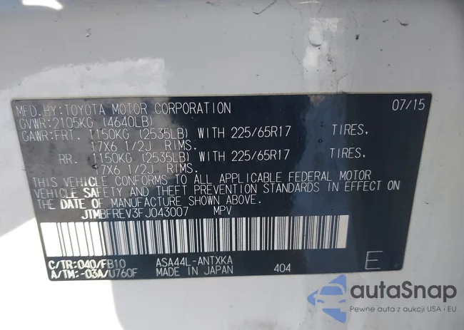 JTMBFREV3FJ043007: 44178785