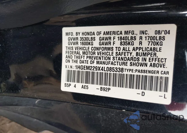 1HGEM229X4L085338: 44178995