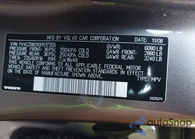 YV4CZ982X91517355: 44178027