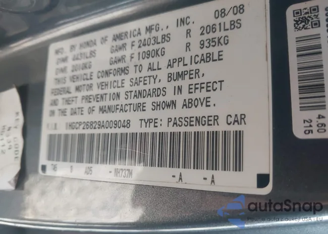 1HGCP26829A009048: 44178035