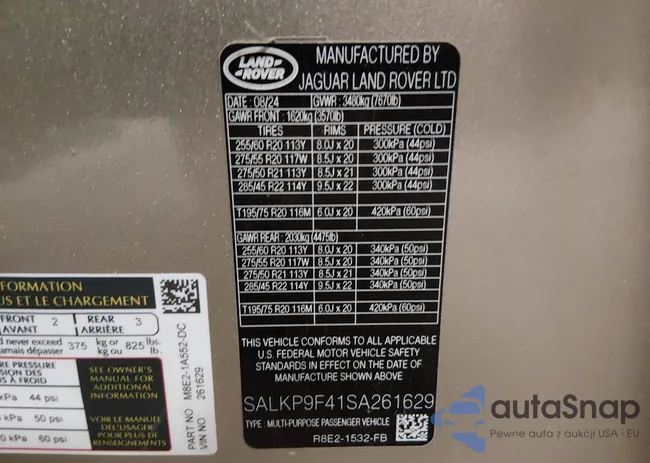 SALKP9F41SA261629: 44178137