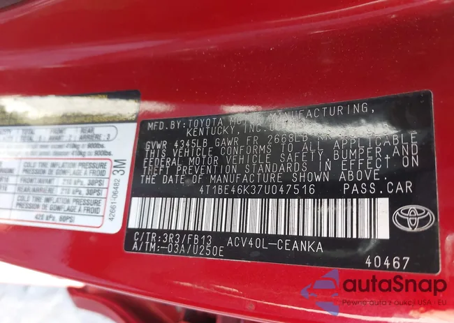 4T1BE46K37U047516: 44179451