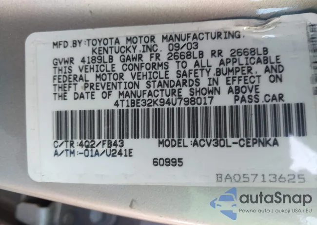 4T1BE32K94U798017: 44179712