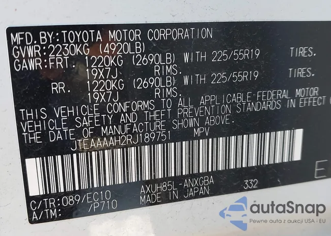 JTEAAAAH2RJ189751: 44179716