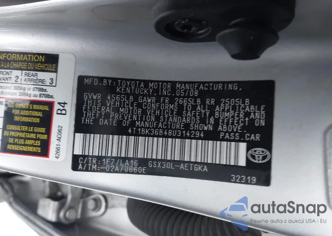 4T1BK36B48U314294: 44179801