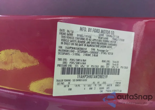 1FAHP3HN7AW288359: 44180420