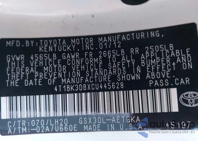 4T1BK3DBXCU445628: 44180516