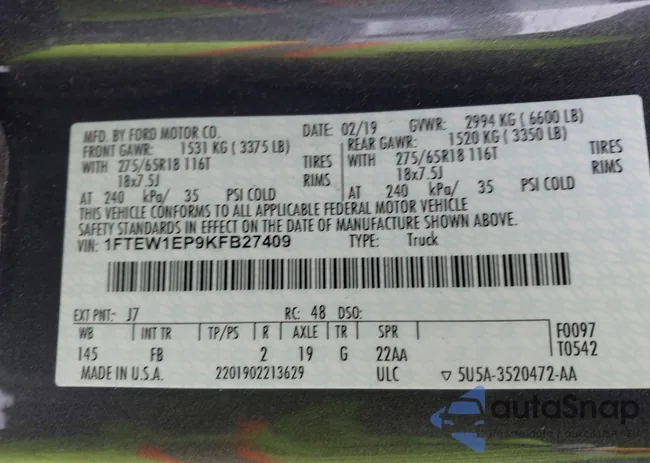 1FTEW1EP9KFB27409: 44180655