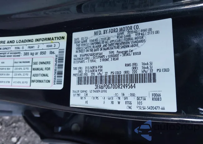 3FA6P0G70DR249564: 44180996