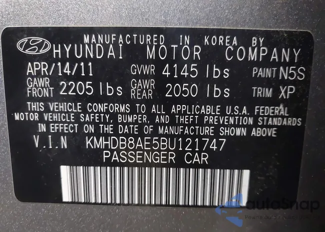 KMHDB8AE5BU121747: 44180150