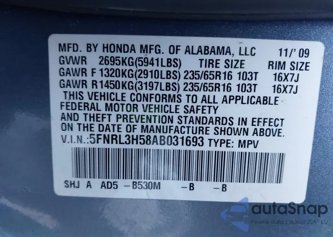 5FNRL3H58AB031693: 44181545