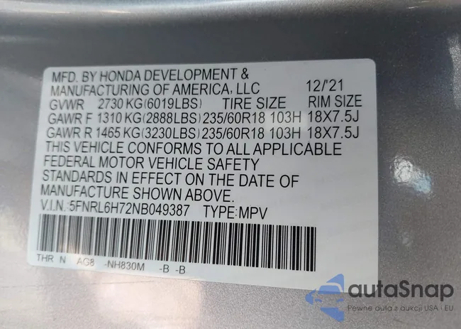 5FNRL6H72NB049387: 44181644