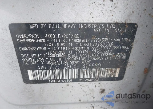 JF2SJAECXEH408580: 44181713