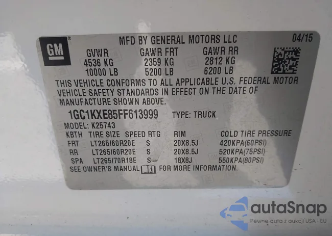 1GC1KXE85FF613999: 44181732