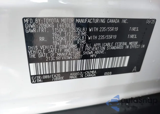 2T3C1RFVXSW428027: 44181986