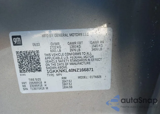 1GKKNKL40NZ166871: 44181995