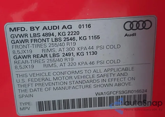 WA1GFCFS3GR016524: 44181179