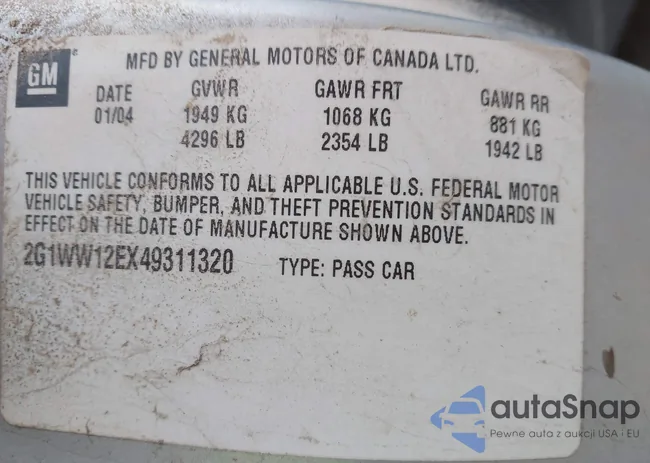 2G1WW12EX49311320: 44181229