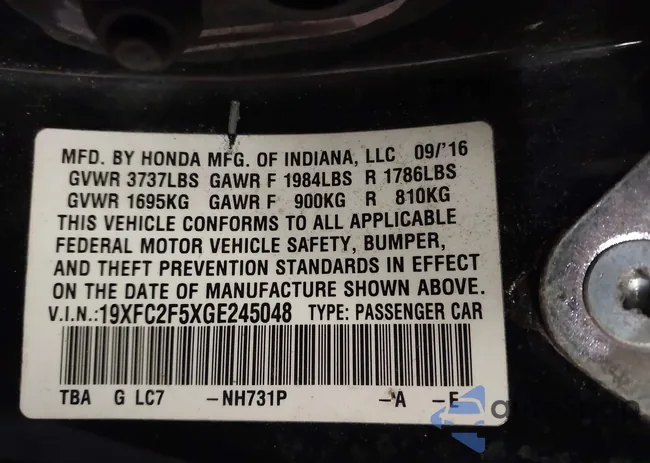 19XFC2F5XGE245048: 44181235