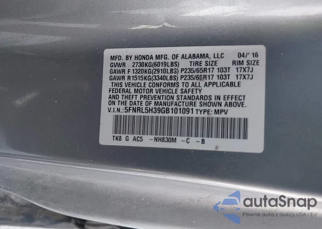 5FNRL5H39GB101091: 44181296