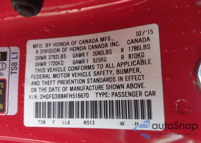 2HGFG3B84FH516670: 44182425