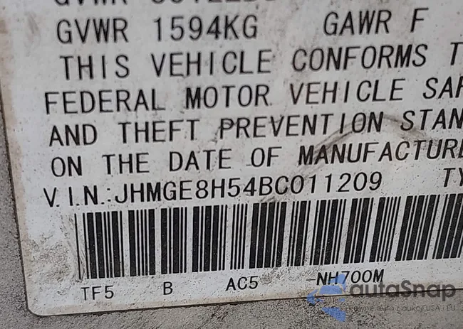 JHMGE8H54BC011209: 44182467