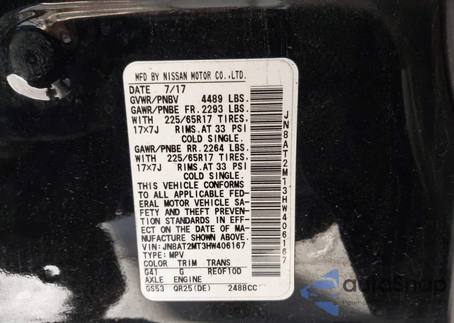 JN8AT2MT3HW406167: 44182845