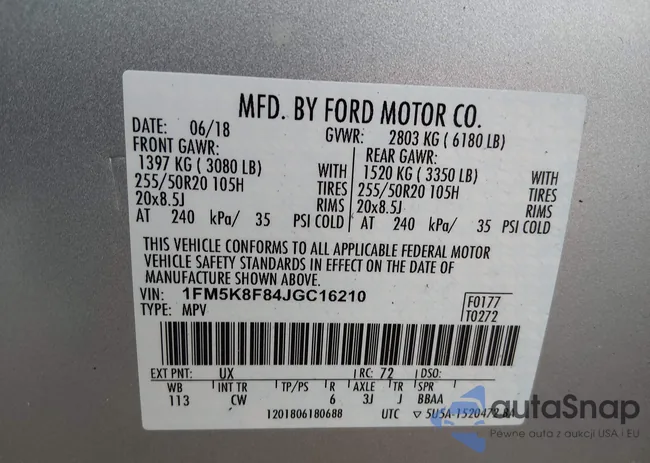 1FM5K8F84JGC16210: 44182057