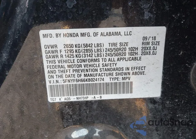 5FNYF6H66KB024174: 44182258