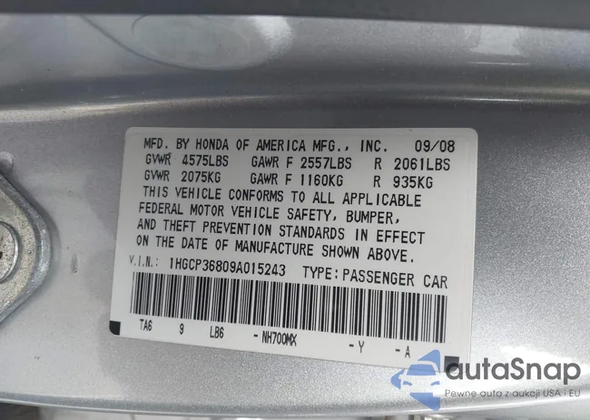 1HGCP36809A015243: 44183504