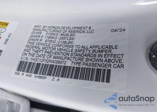 1HGCY2F52RA056972: 44183650