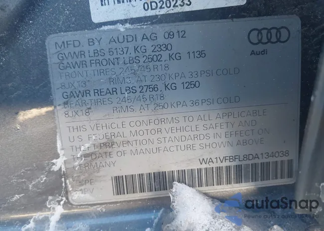 WA1VFBFL8DA134038: 44183822