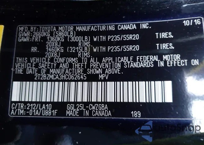 2T2BZMCA3HC062645: 44183204