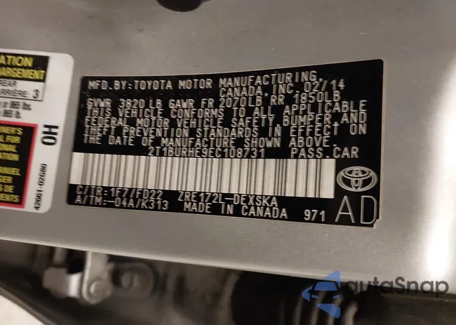 2T1BURHE9EC108731: 44183347