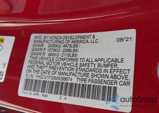 1HGCV1F33MA098674: 44183366