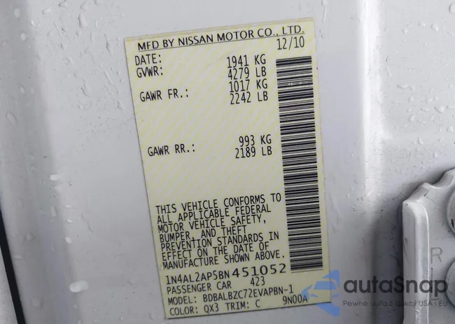 1N4AL2AP5BN451052: 44184522