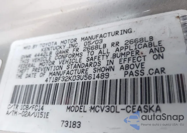 4T1BF32K03U561489: 44184563