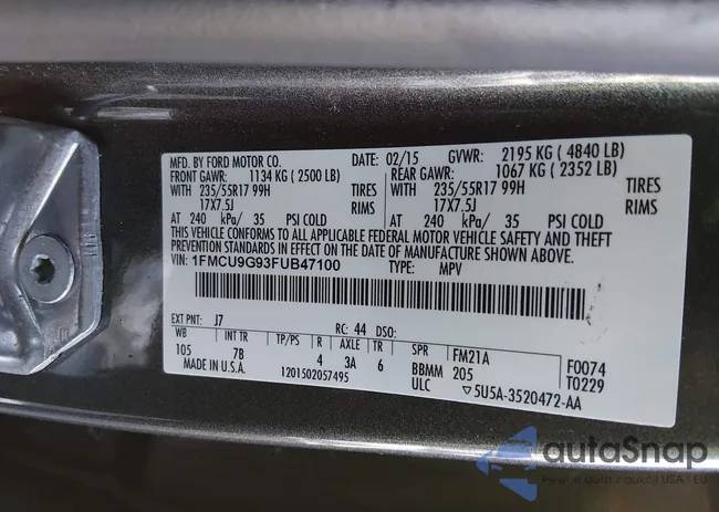 1FMCU9G93FUB47100: 44184058