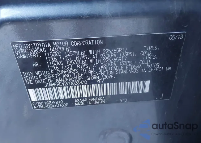 JTMBFREV2DD023830: 44184092