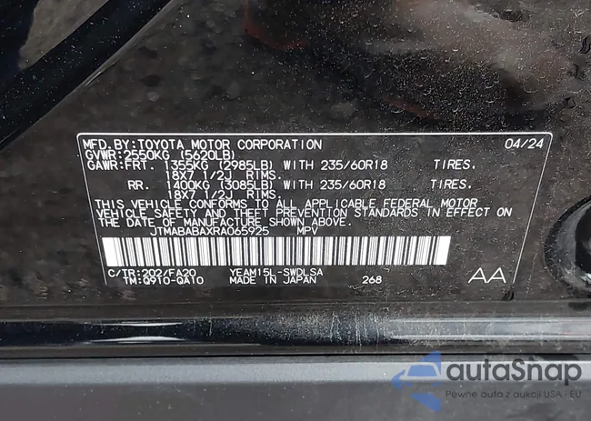 JTMABABAXRA065925: 44184105