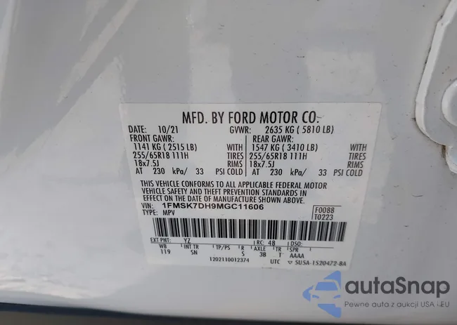 1FMSK7DH9MGC11606: 44184327