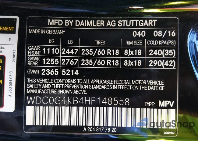 WDC0G4KB4HF148558: 44185615