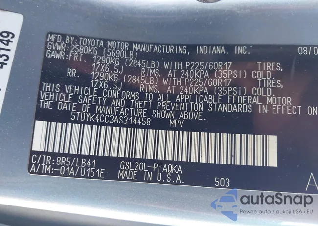 5TDYK4CC3AS314458: 44185750