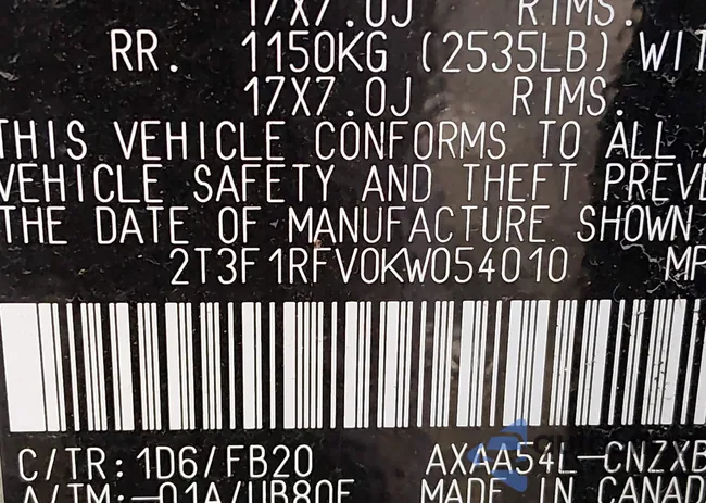 2T3F1RFV0KW054010: 44185769