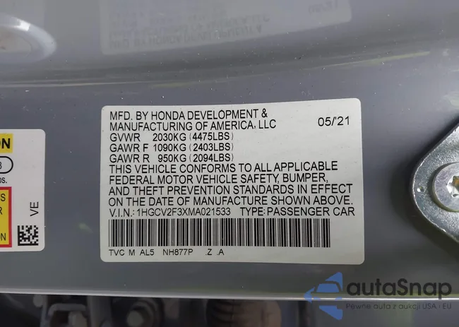 1HGCV2F3XMA021533: 44185796