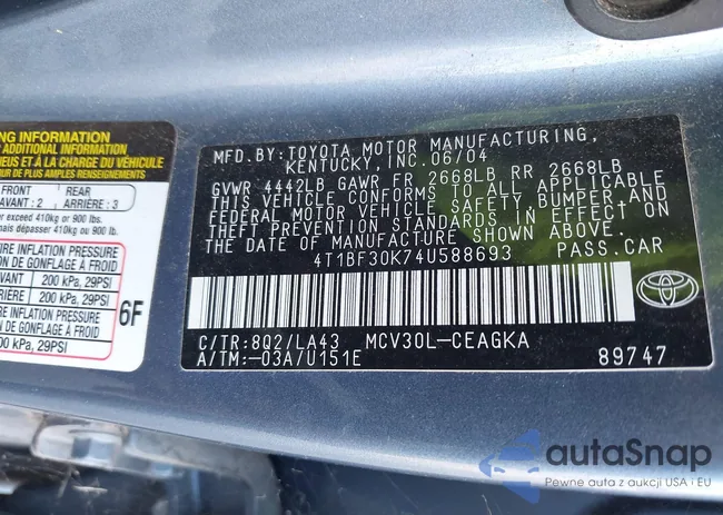 4T1BF30K74U588693: 44185799