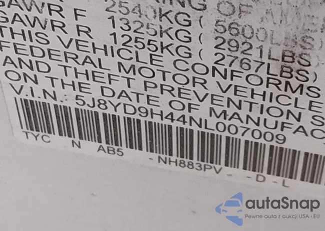 5J8YD9H44NL007009: 44185862