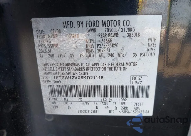 1FTPW12VX8KD21118: 44185864